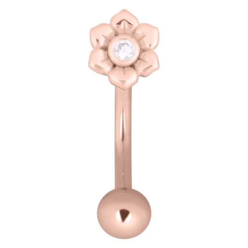 Roségoldenes Micro Bananabell mit blumenförmigem Kristallaufsatz auf weißem Hintergrund