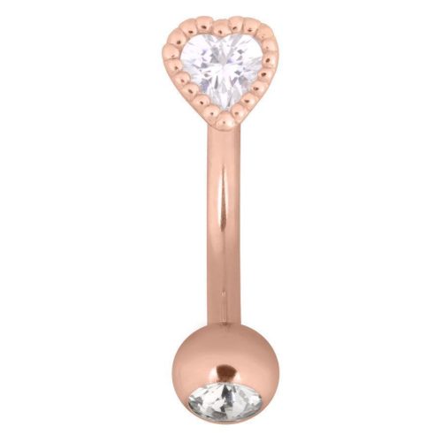 Roségoldenes Bananabell mit herzförmigem Kristall und Kugel, 1,6mm Stärke