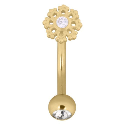Goldenes Micro Bananabell mit Schneeflocken-Design und Kristall, 12mm