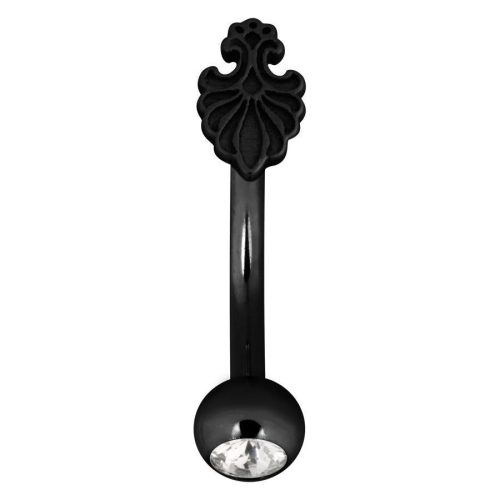 Schwarzes Baroque Fan Micro Bananabell mit klaren Kristall auf weißem Hintergrund