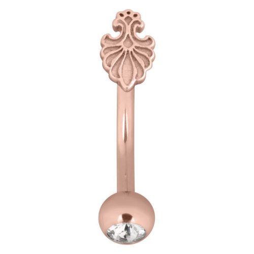 Roségoldenes Micro Bananabell mit Barockmuster und kristallklarem Stein auf weißem Hintergrund