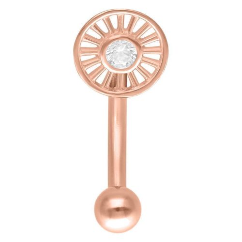 Roségoldenes Micro Bananabell mit Kristall auf weißem Hintergrund