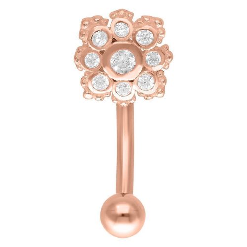 Roségoldenes Micro Bananabell mit floralen Kristallen, 12mm
