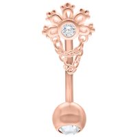Roségoldenes Micro Bananabell mit Kristall, 12mm Länge, auf weißem Hintergrund