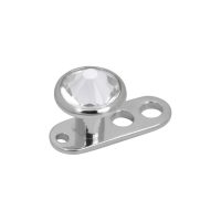 Silberner Dermal Anchor aus Titan mit klarem Kristall, drei Löcher