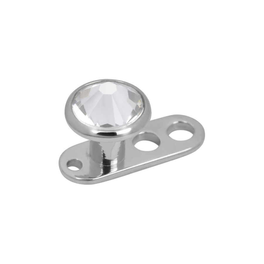 Silberner Dermal Anchor aus Titan mit klarem Kristall, drei Löcher