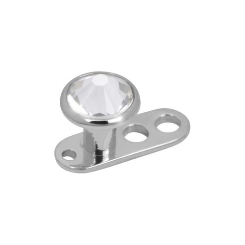 Silberner Titan Dermal Anchor mit drei Löchern und klarem Kristall