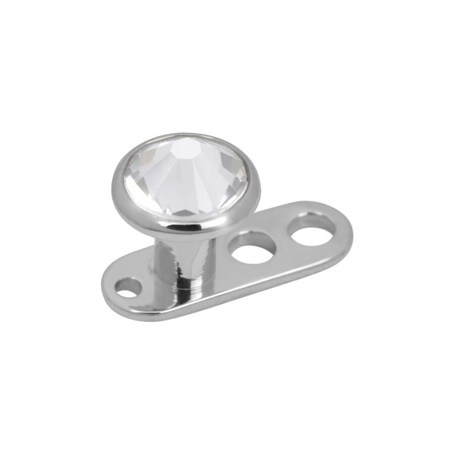 Silberner Titan Dermal Anchor mit drei Löchern und klarem Kristall