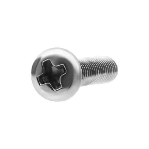 Silberne Ersatzschraube aus Chirurgenstahl 316L mit 8,0 mm Länge und 2,5 mm Stärke auf weißem Hintergrund