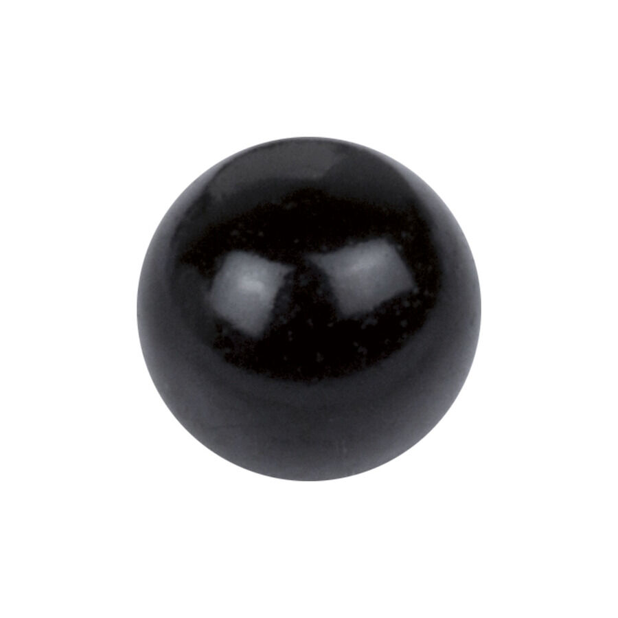 Schwarze Acrylkugel, glatt, reflektierend auf weißem Hintergrund