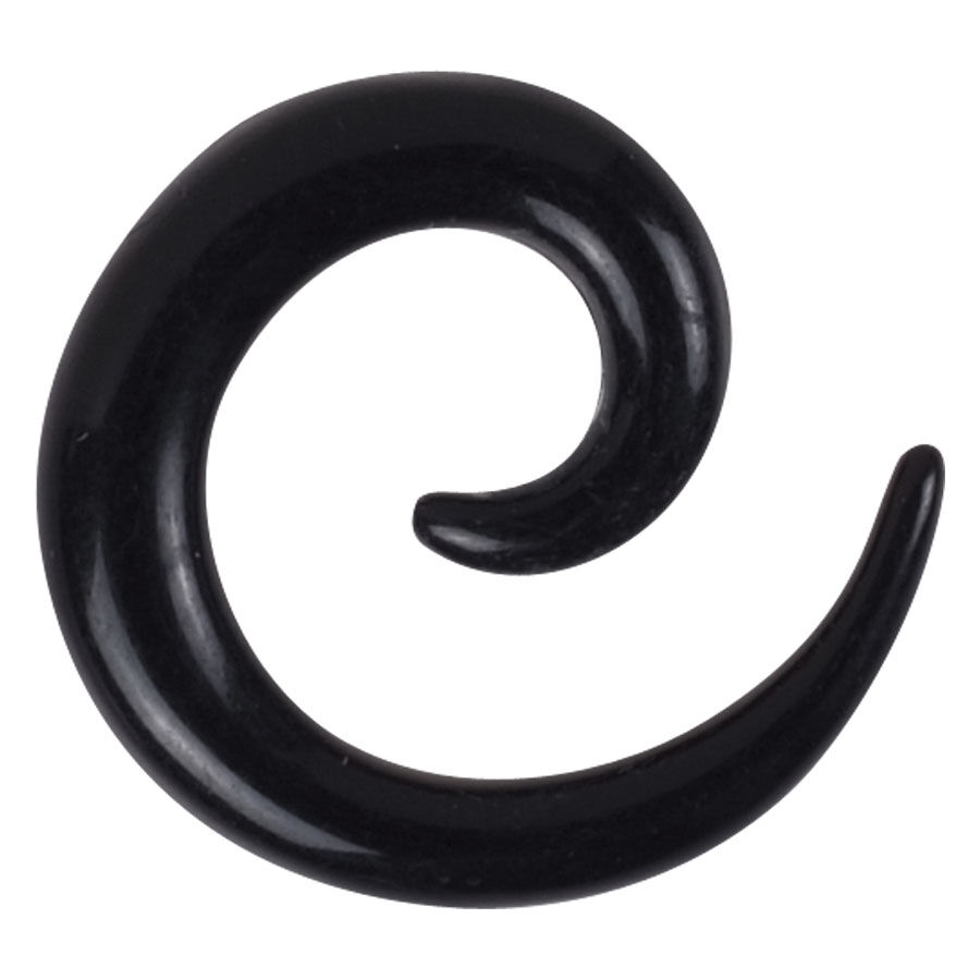 Schwarze Dehnspirale aus Acryl auf weißem Hintergrund