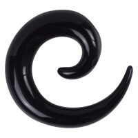 Schwarze Dehnspirale aus Acryl mit glänzender Oberfläche auf weißem Hintergrund