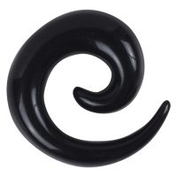 Schwarze spiralförmige Dehnspirale aus Acryl auf weißem Hintergrund