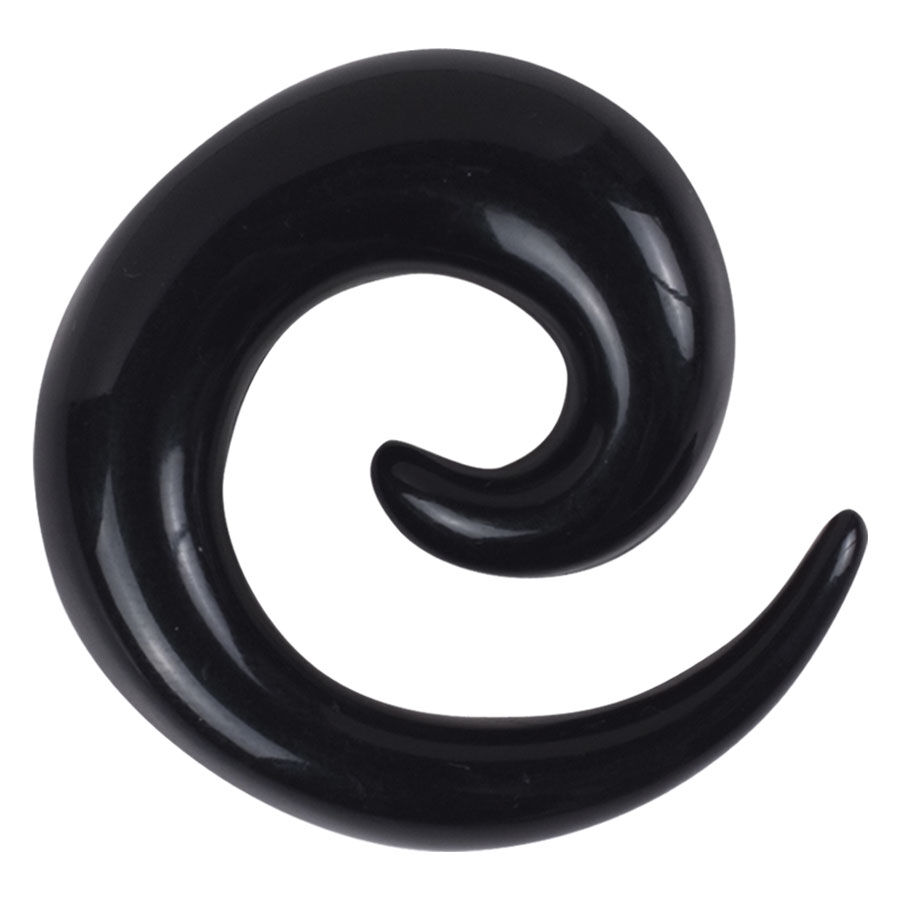 Schwarze spiralförmige Dehnspirale aus Acryl auf weißem Hintergrund