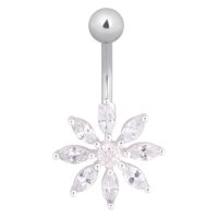 Bauchnabelpiercing in Silber mit Blütenanhänger aus Kristallen