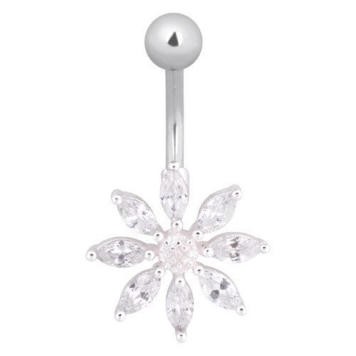 Bauchnabelpiercing in Silber mit Blütenanhänger aus Kristallen