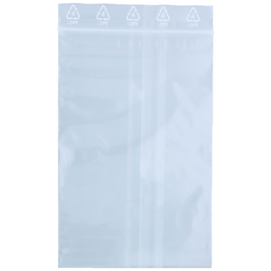 Transparenter Klemmbeutel aus LDPE, 80x120 mm, auf weißem Hintergrund