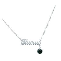 Silberne Kette mit 'Taurus' Schriftzug und schwarzem Anhänger