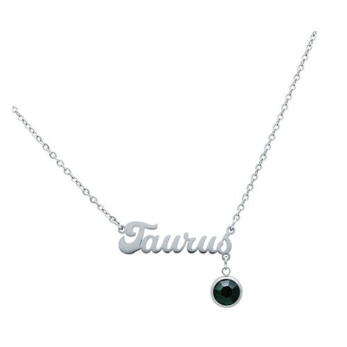 Silberne Kette mit 'Taurus' Schriftzug und schwarzem Anhänger