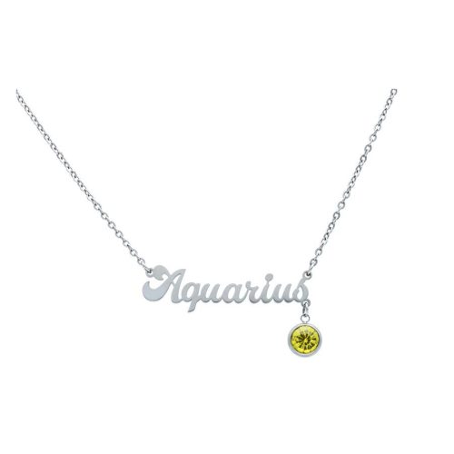 Silberne Aquarius Kette mit gelbem Kristall auf weißem Hintergrund