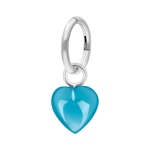 Silberner Bauchnabelring mit blauem Herzanhänger, 7 mm