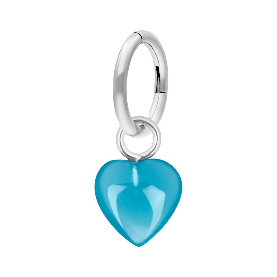 Silberner Bauchnabelring mit blauem Herzanhänger, 7 mm