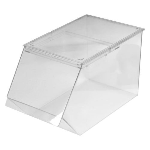 Klarglas-Entnahme-Box mit rechteckiger Form auf weißem Hintergrund