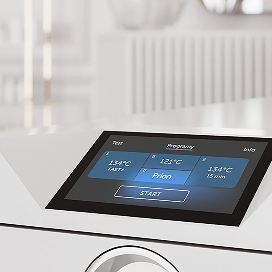 Nahaufnahme des Enbio Autoklav Pro mit digitalem Display auf weißem Hintergrund