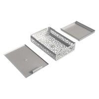 Silbernes Tray Set Enbio Pro mit dekorativen Seitenwänden auf weißem Hintergrund
