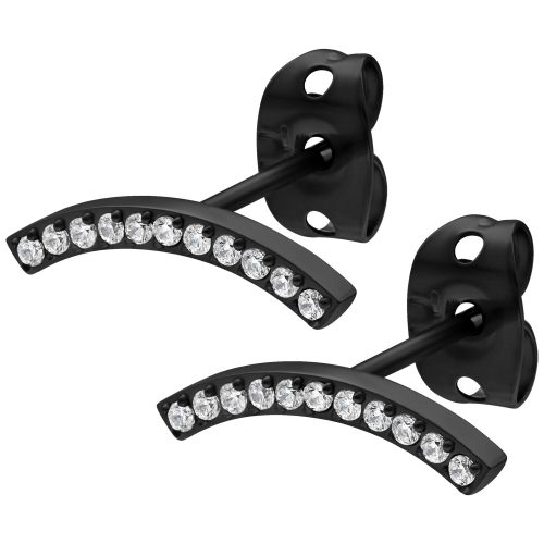 Schwarze Ohrstecker mit funkelnden Kristallen auf weißem Hintergrund