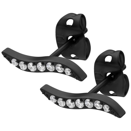 Schwarze Ohrstecker mit klaren Kristallen auf weißem Hintergrund