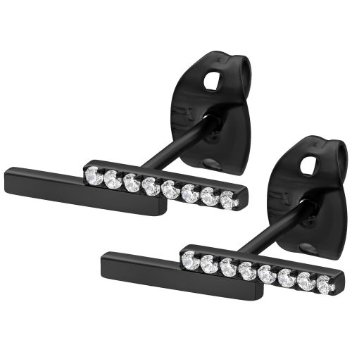 Zwei schwarze Ohrstecker mit klaren Kristallen auf weißem Hintergrund