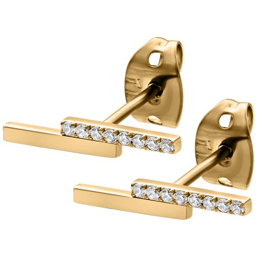 Goldene Ohrstecker mit klaren Kristallen auf weißem Hintergrund
