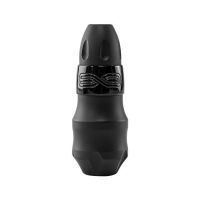 Schwarze FK Irons EXO Tattoomaschine aus Aluminium auf weißem Hintergrund