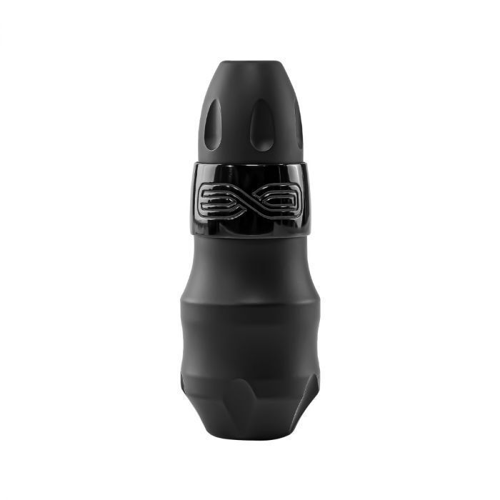 Schwarze FK Irons EXO Tattoomaschine aus Aluminium auf weißem Hintergrund