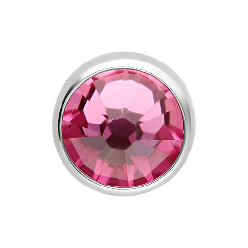Rosa Kristallaufsatz mit silberner Fassung auf weißem Hintergrund