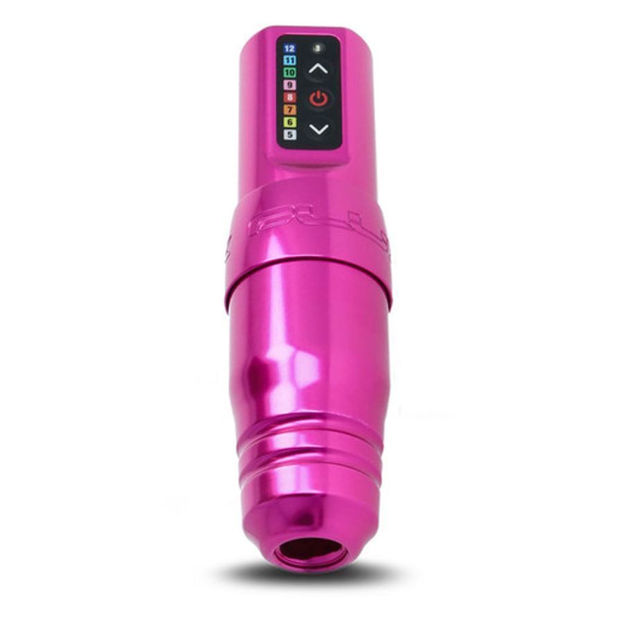 Pink FK Irons Microbeau Flux S Tattoomaschine vor weißem Hintergrund