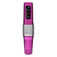 Rosafarbene FK Irons Microbeau Flux Mini Tattoomaschine auf weißem Hintergrund