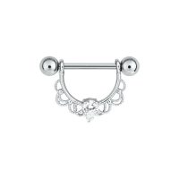 Silberner Nippel Barbell aus Chirurgenstahl mit Kristall und dekorativem Design auf weißem Hintergrund