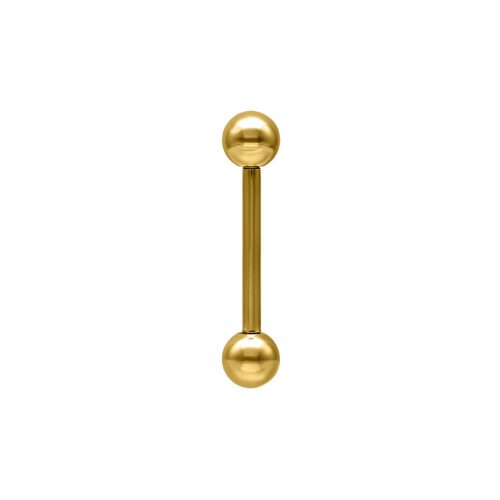 Goldenes Barbell aus Titan mit zwei Kugeln auf weißem Hintergrund