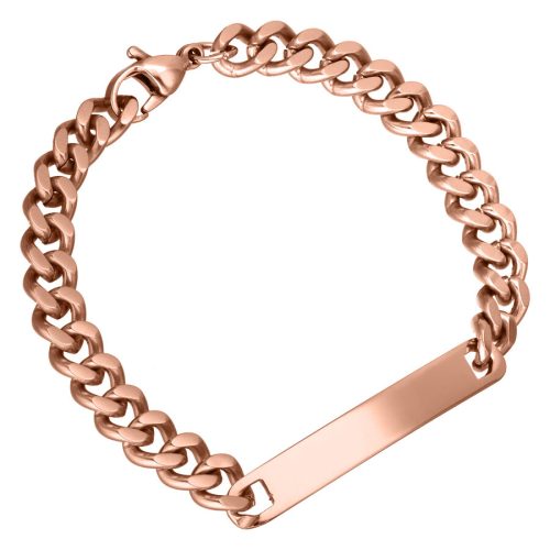 Roségoldenes Armband mit Gliederkette und Gravurplatte auf weißem Hintergrund