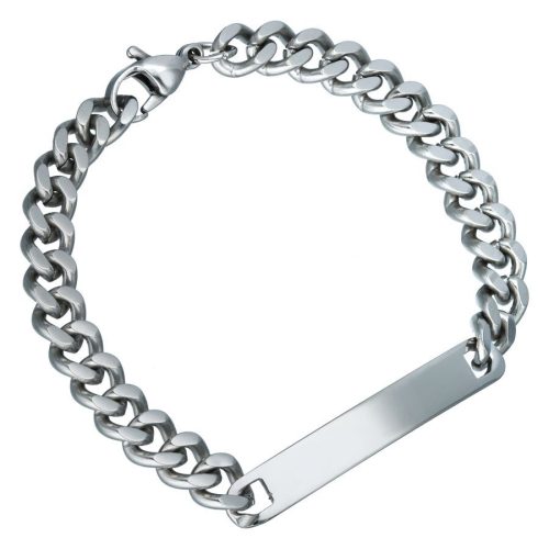 Silbernes gravierbares Armband aus Chirurgenstahl auf weißem Hintergrund
