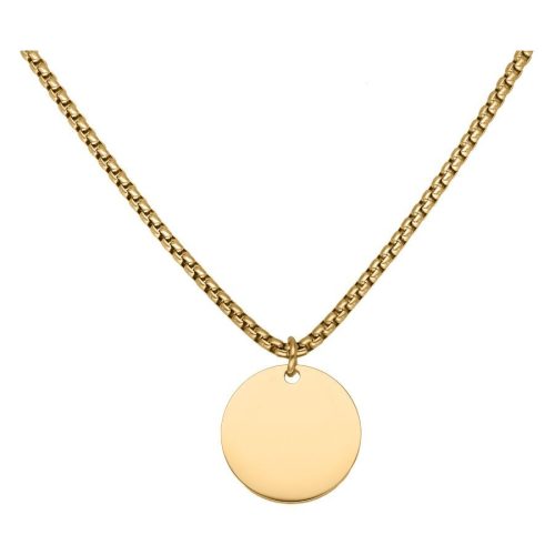 Goldene Kette mit rundem, gravierbarem Anhänger auf weißem Hintergrund