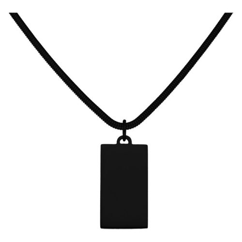 Schwarze Kette aus Chirurgenstahl mit rechteckigem Anhänger auf weißem Hintergrund