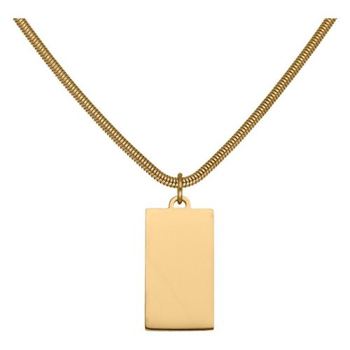 Goldene Kette mit rechteckigem Anhänger auf weißem Hintergrund