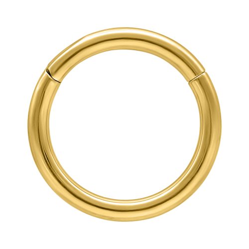 Goldener Hinged Ring aus Titan mit 0,8 mm Stärke und 5,0 mm Innendurchmesser auf weißem Hintergrund