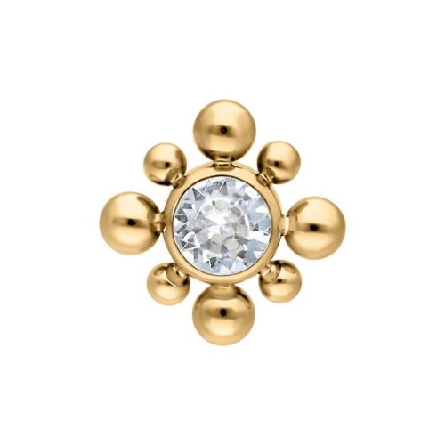 Goldener Titan Piercing-Aufsatz mit Kristall, 3,0 mm Größe, auf weißem Hintergrund