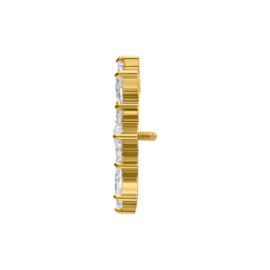 Goldener Titanaufsatz mit klaren Kristallen in Seitenansicht