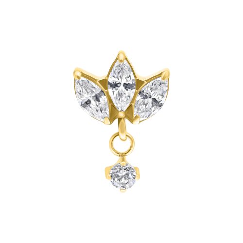 Goldener Piercing-Aufsatz mit klaren Kristallen auf weißem Hintergrund
