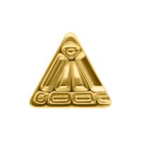 Goldfarbener, dreieckiger Aufsatz aus Titan mit glänzender Oberfläche auf weißem Hintergrund